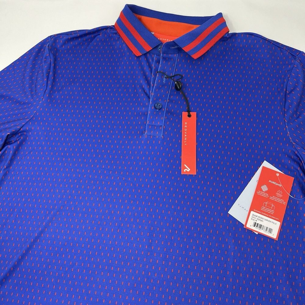 NWT $105 Redvanly Carver Golf‎ Polo Shirt Size Medium Olympic Blue/Red PUREpoly